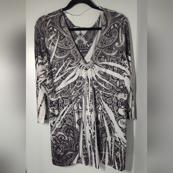 Emeworld Paisley V-Neck Tunic Top Size 2X #436 - Picture 1 of 2